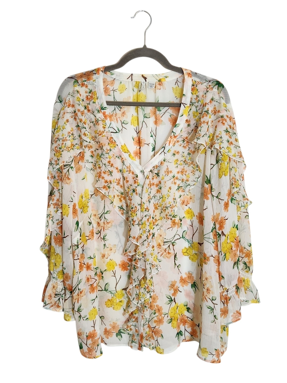 Cato Orange and Yellow Floral Sheer Button Up Blouse Size 22/24